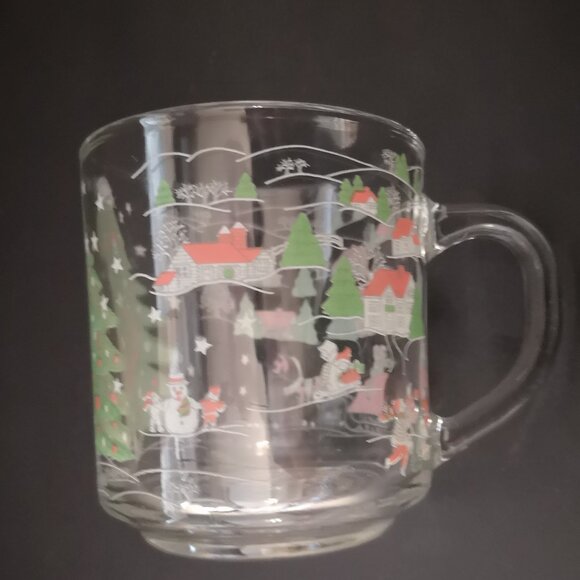 Vintage Kig Indonesia Set of 4 Clear Glass Christmas Scene Mugs w/ Handles - Picture 3 of 6